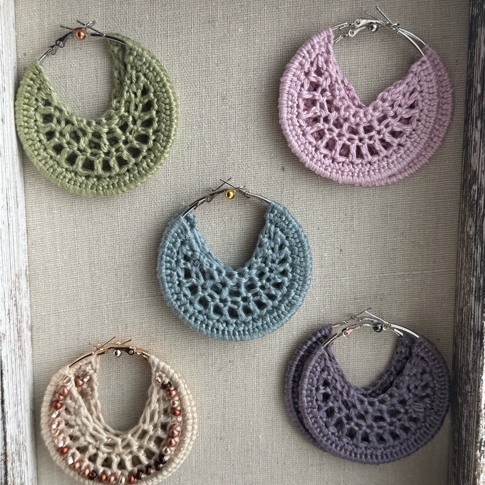 Handcrafted Crochet Hoop Earrings Set - Multicolor